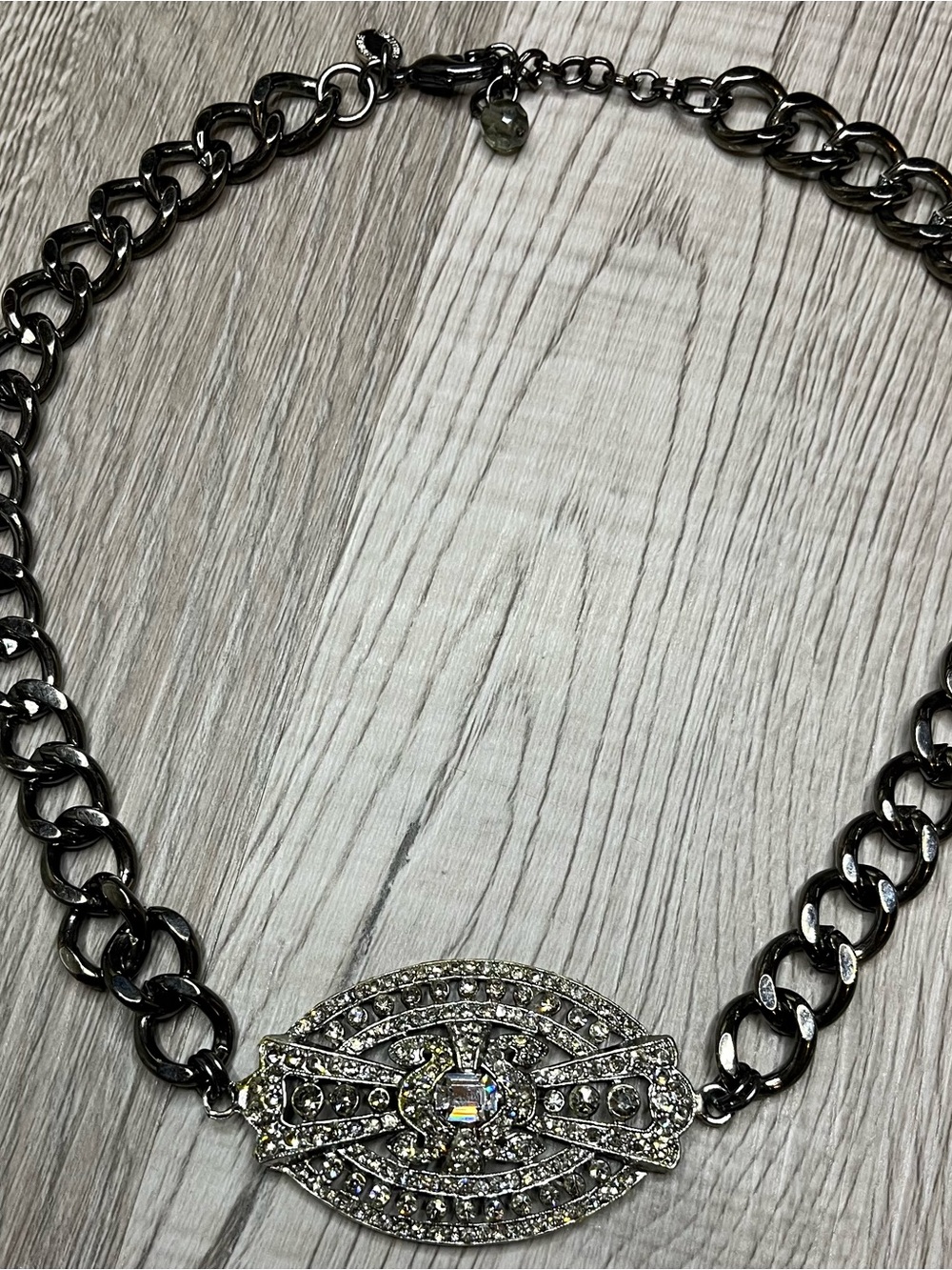 Gabriele Frantzen Gunmetal Necklace with Rhinestone Pendant